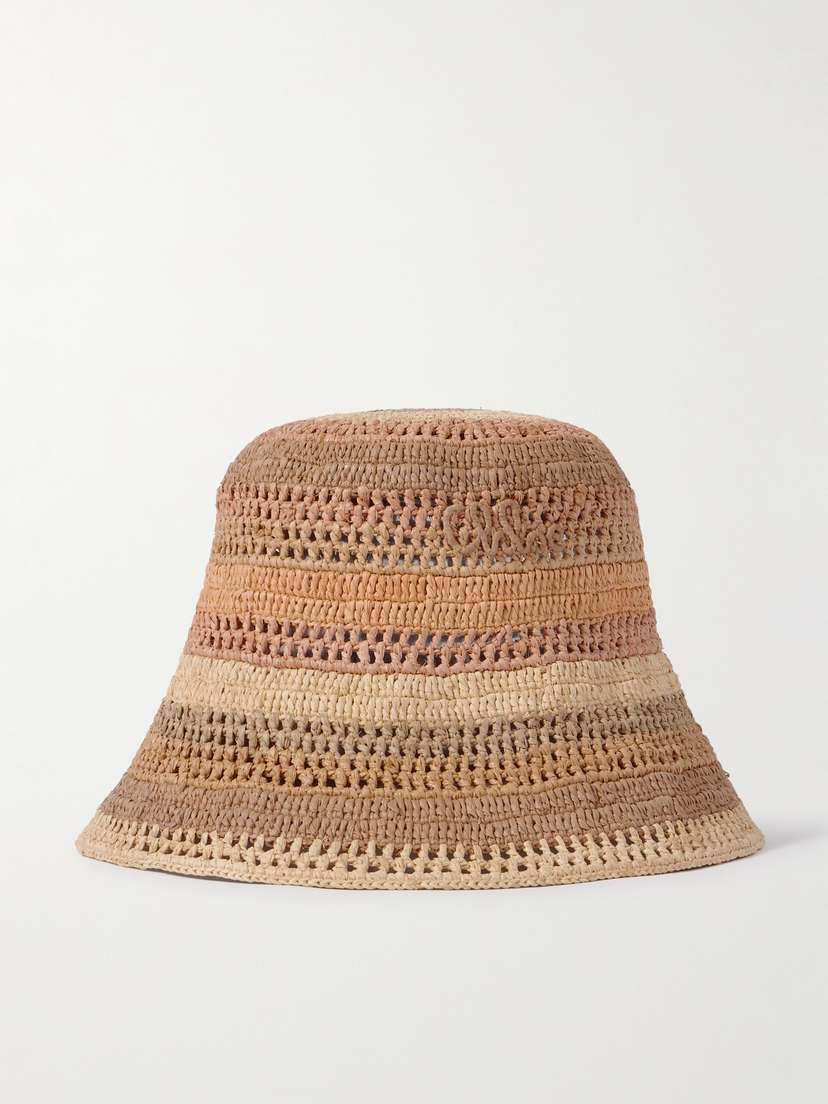 Chloé Sunset Embroidered Striped Raffia Hat