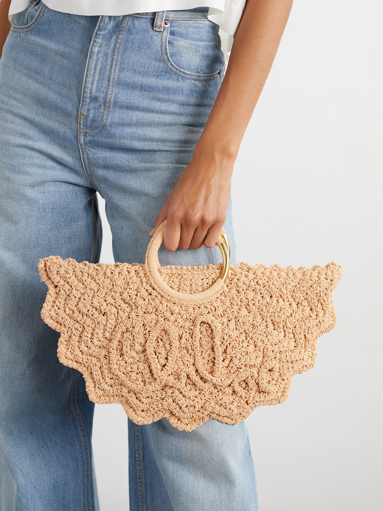 Chloé Bracelet Paravent Embroidered Faux Raffia Tote In Orange