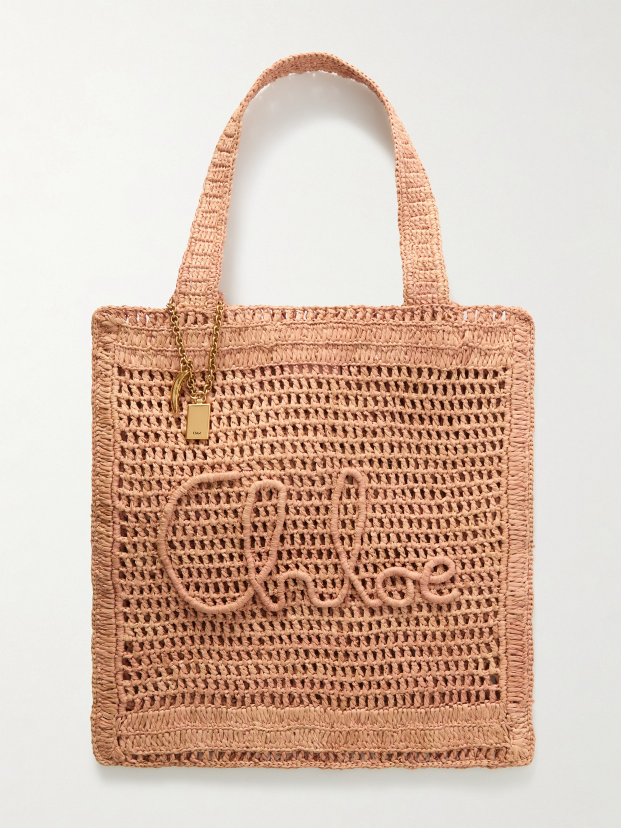 Chloé Summer Banana Embellished Crocheted Embroidered Faux Raffia Tote In Pink