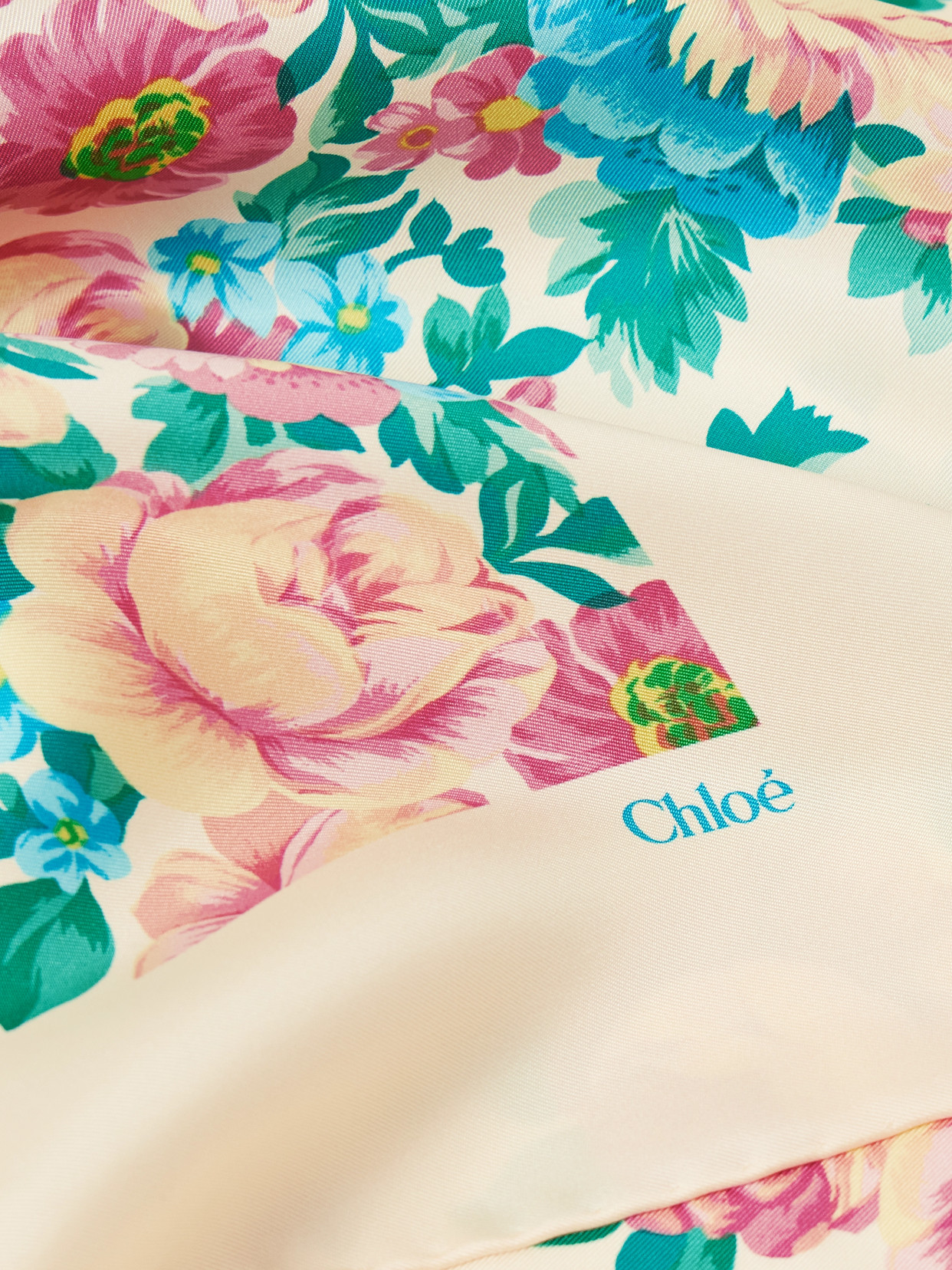 Chloé Floral-print Silk-twill Scarf In Neutrals