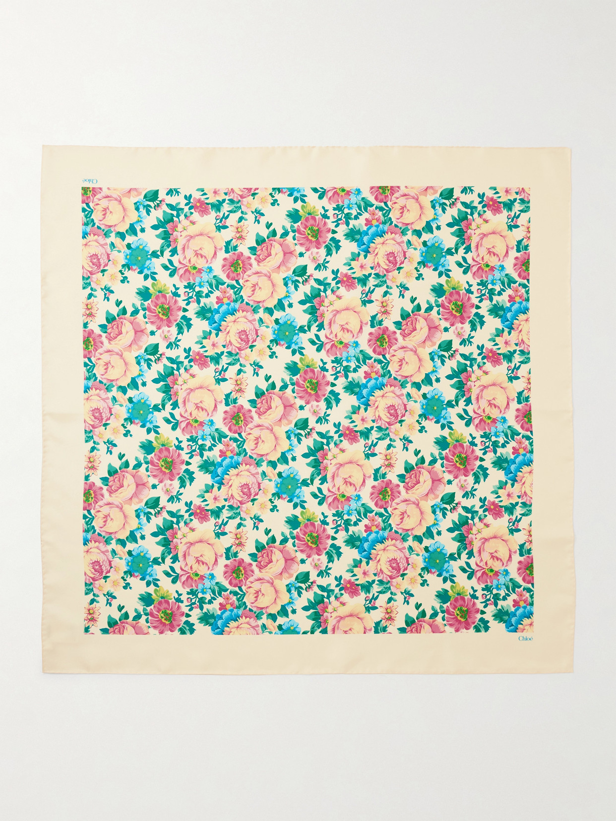 Chloé Floral-print Silk-twill Scarf In Neutrals