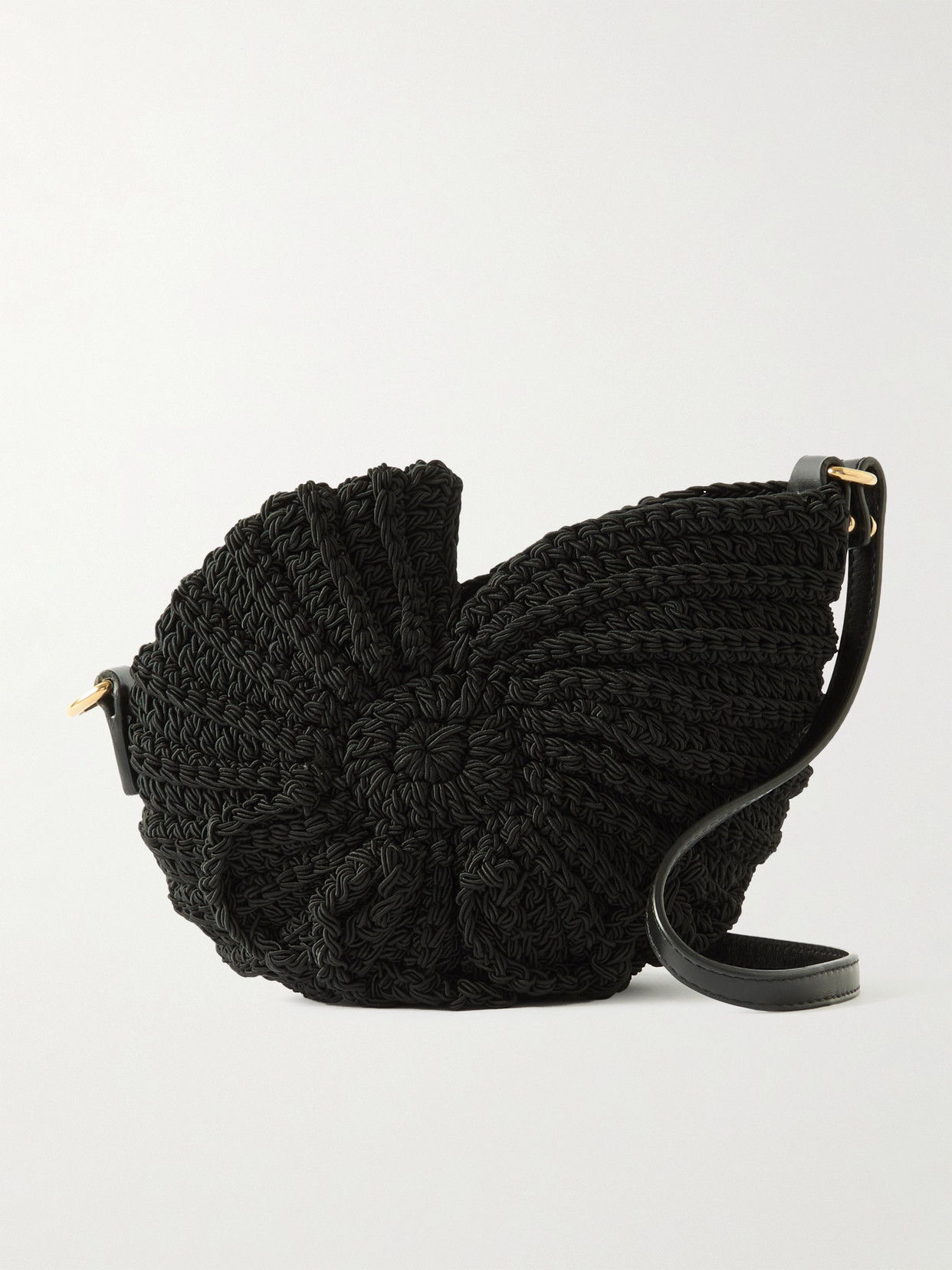 Chloé Sea Treasures Leather-trimmed Crocheted Cord Shoulder Bag In Black