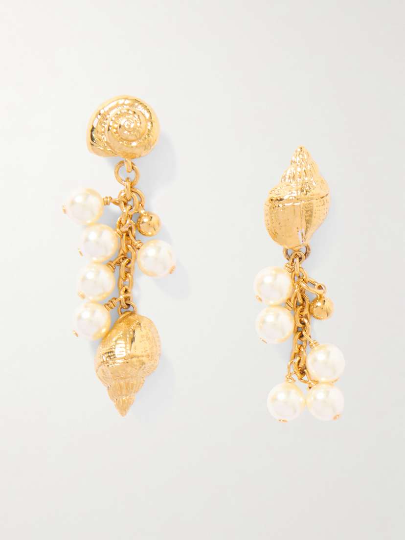 Chloé Faux Pearl Embellished Gold-tone Earrings
