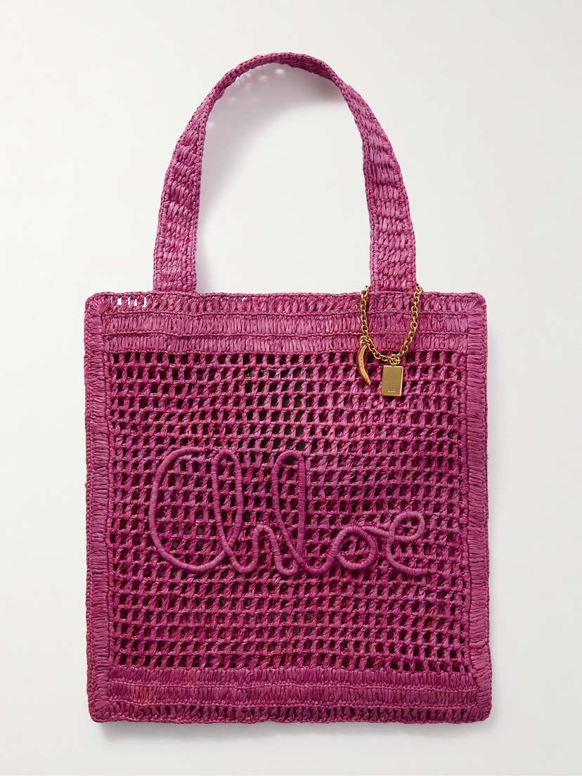 Chloé Summer Banana Embellished Crocheted Raffia Tote
