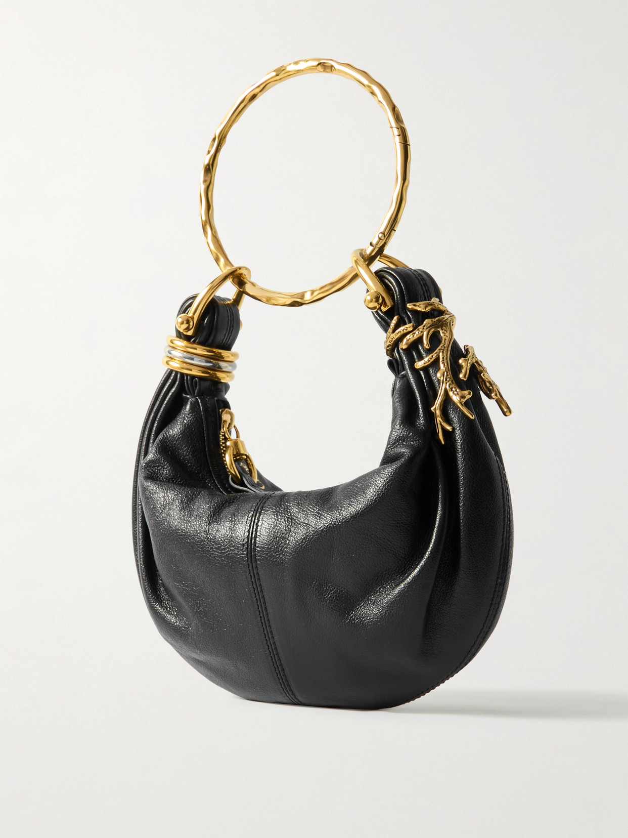 Chloé Mini Bracelet Grained Leather Hobo Bag In Black