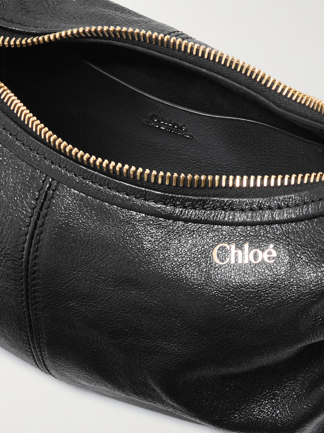 Chloé Mini Bracelet Grained Leather Hobo Bag In Black