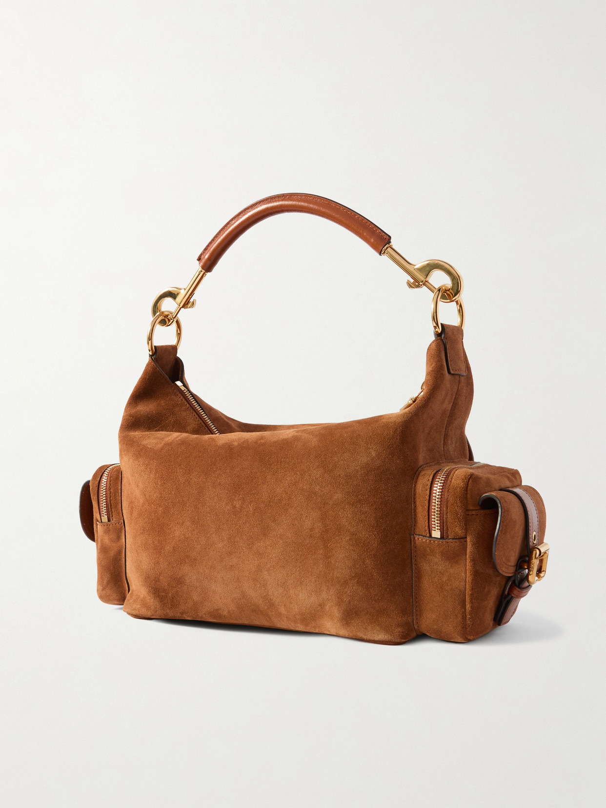 Shop Chloé Camera Leather-trimmed Suede Shoulder Bag In Brown