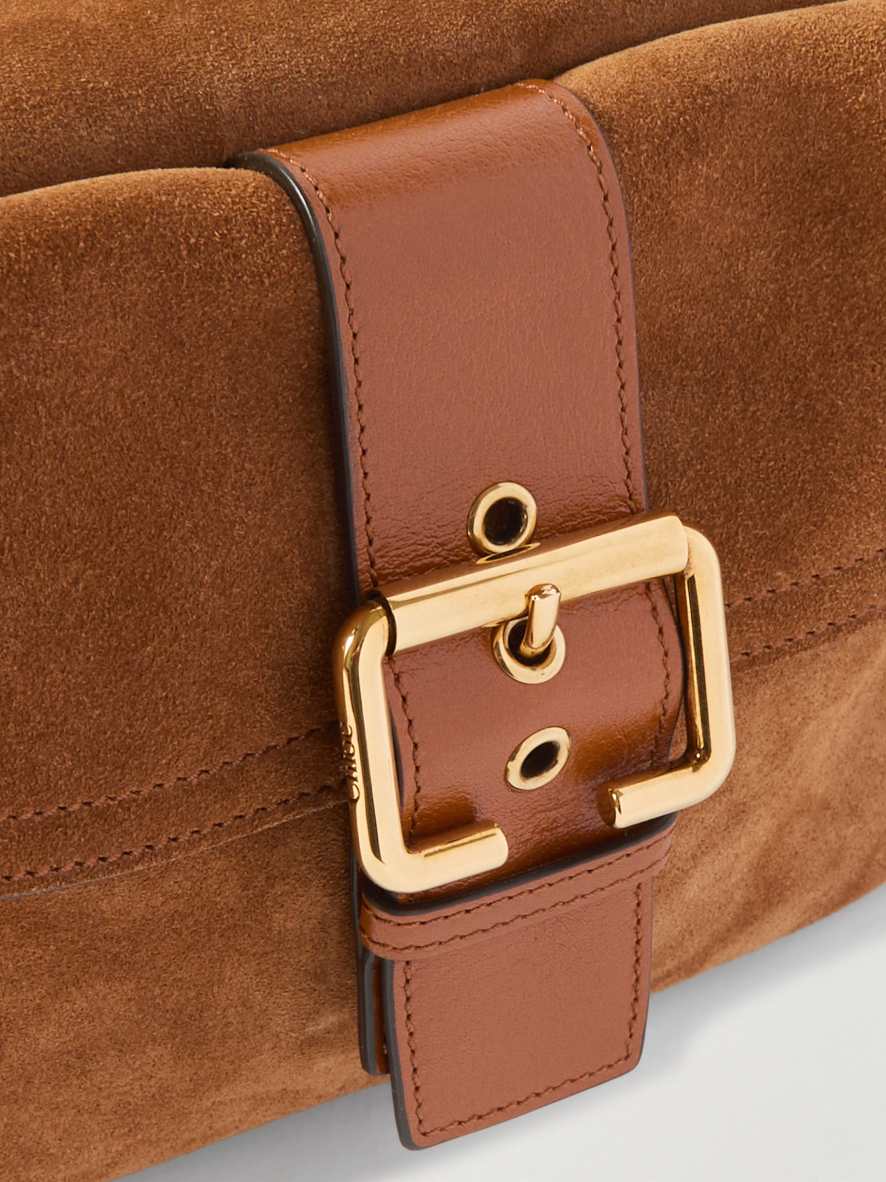 Shop Chloé Camera Leather-trimmed Suede Shoulder Bag In Brown