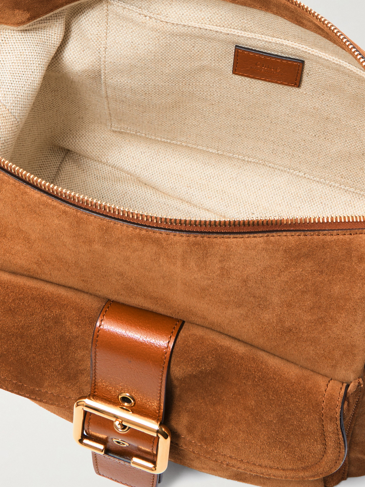 Shop Chloé Camera Leather-trimmed Suede Shoulder Bag In Brown