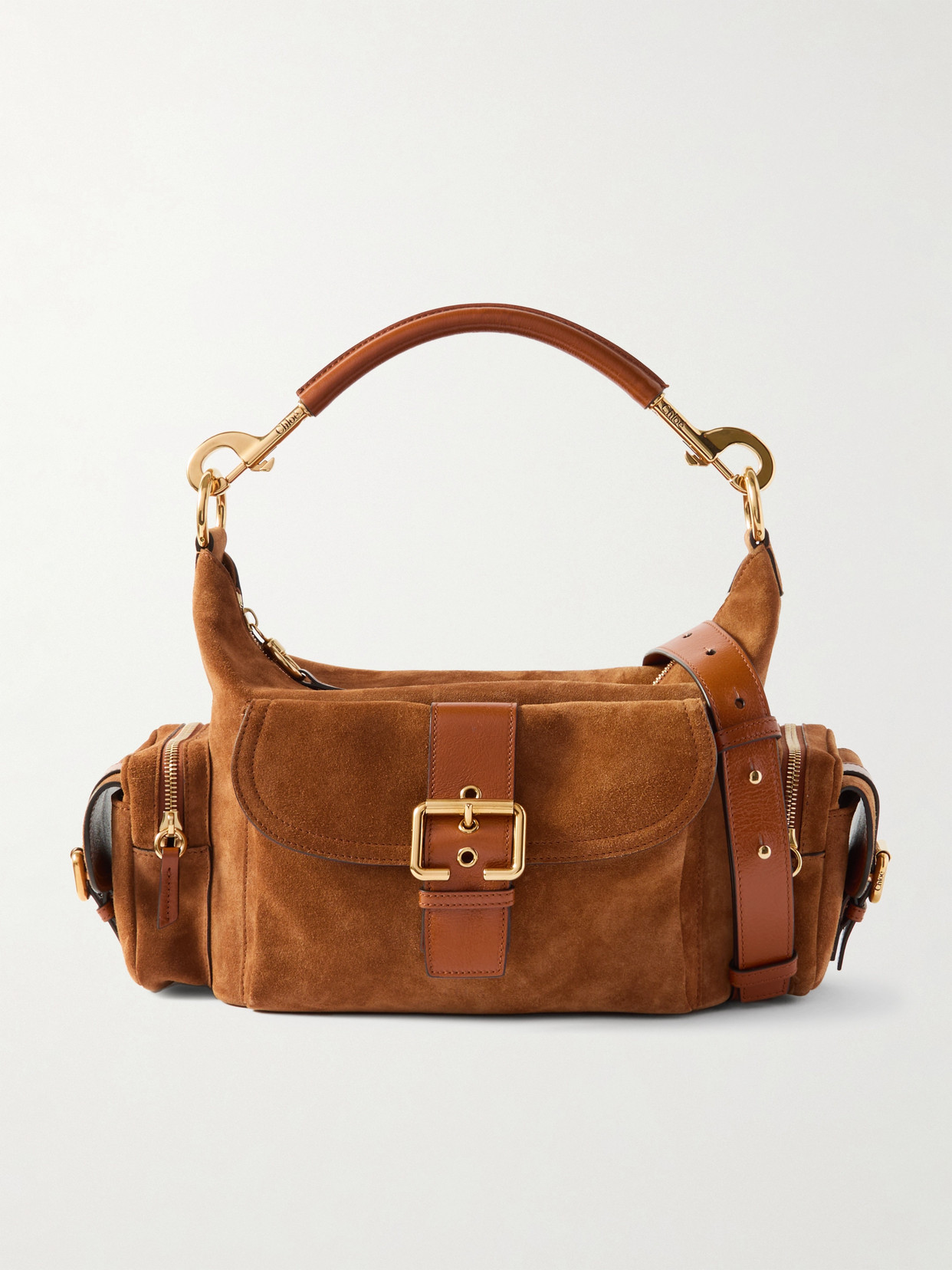Shop Chloé Camera Leather-trimmed Suede Shoulder Bag In Brown