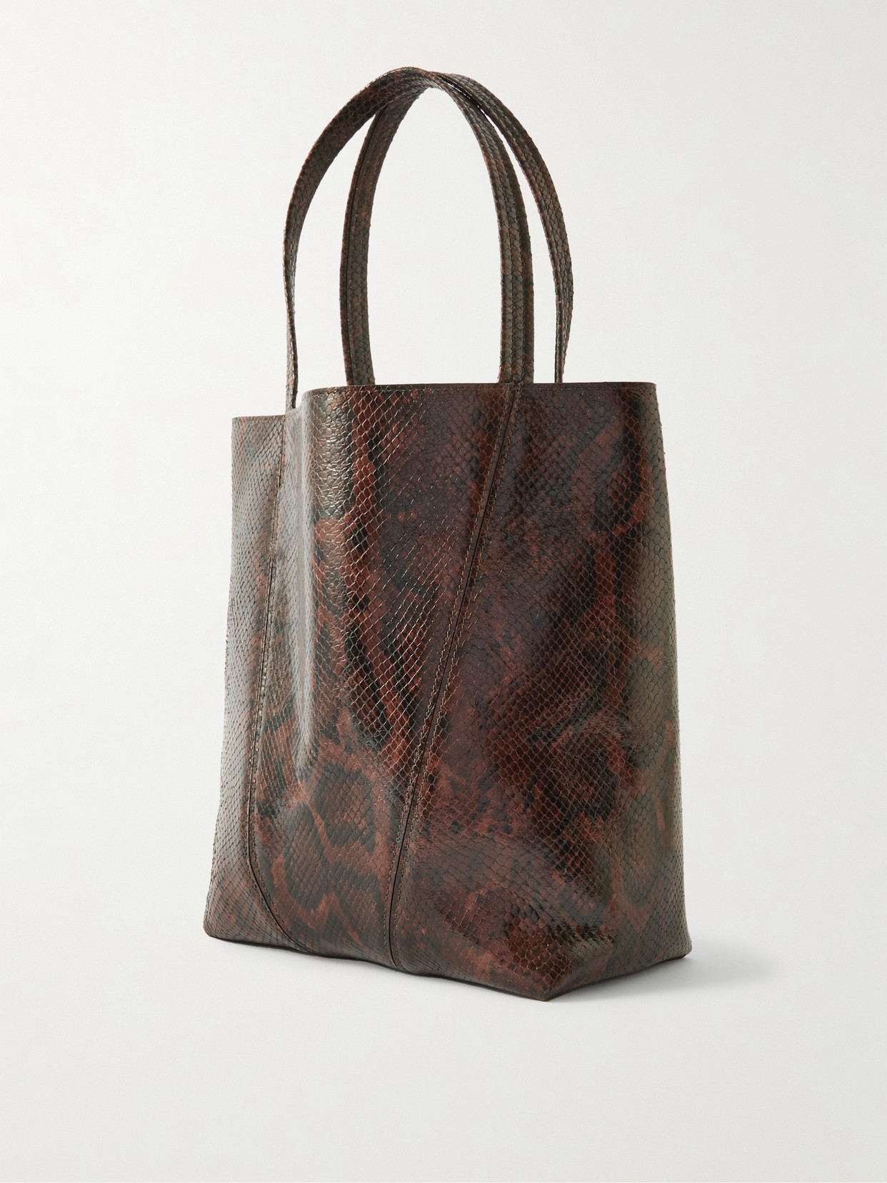 Chloé Spin Paneled Snake-effect Leather Tote In Brown