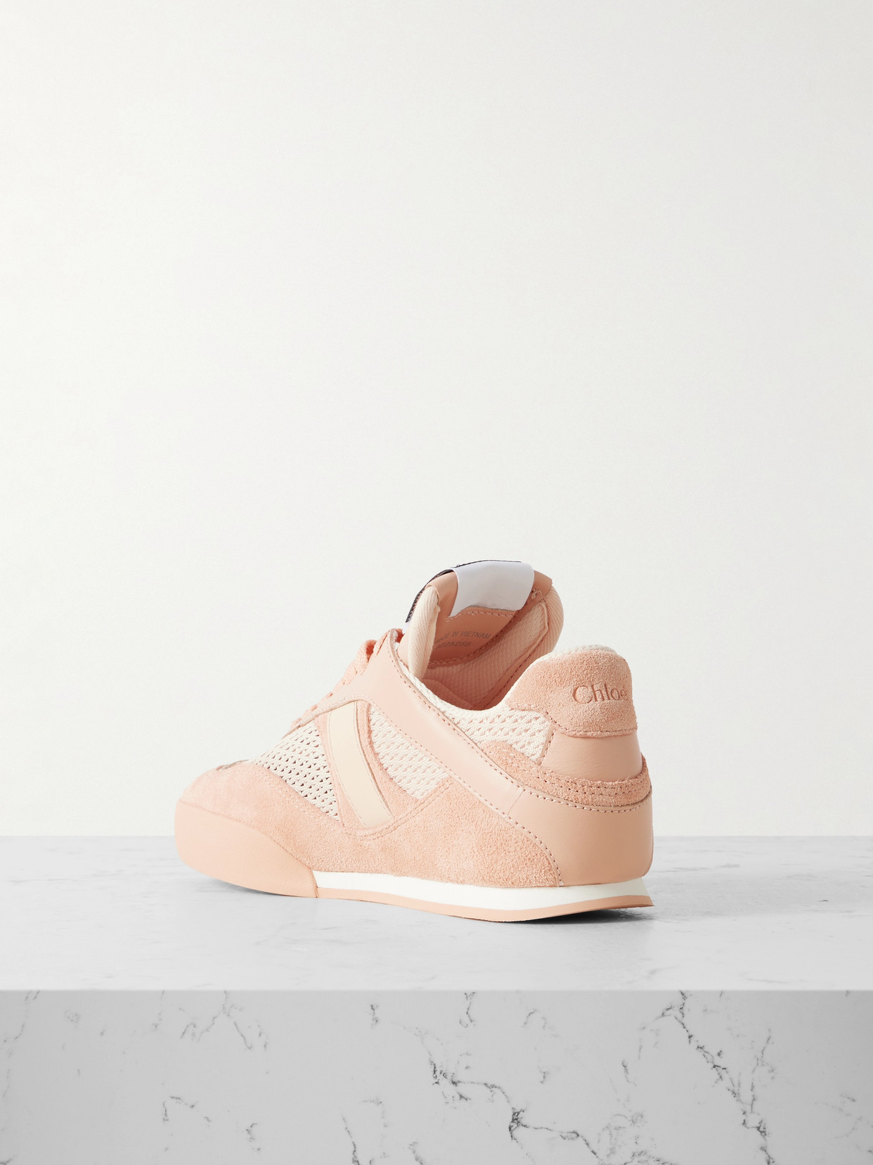 CHLOÉ KICK LEATHER AND SUEDE-TRIMMED MESH SNEAKERS