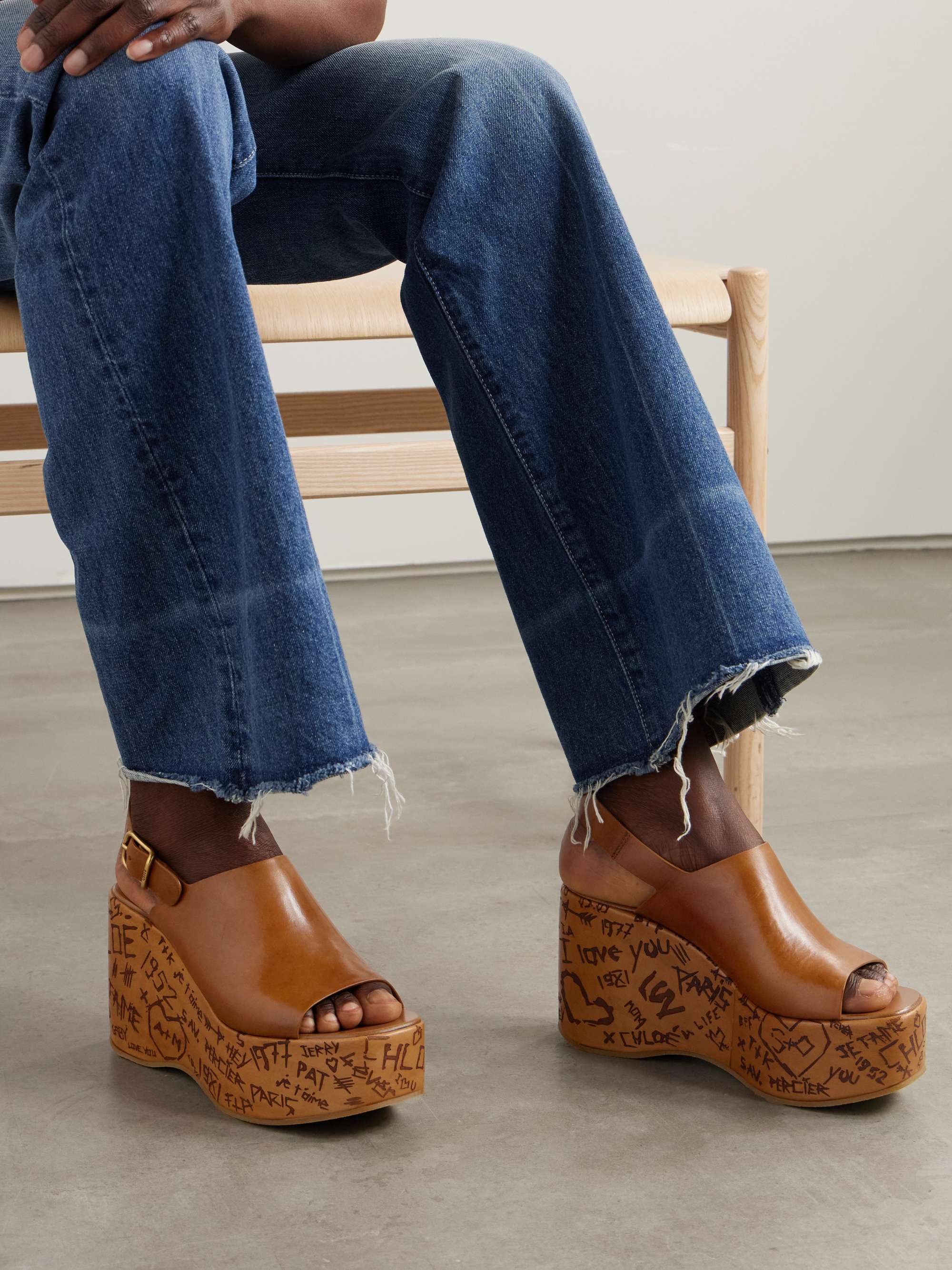 CHLO Maxime Leather Platform Wedge Sandals NET A PORTER