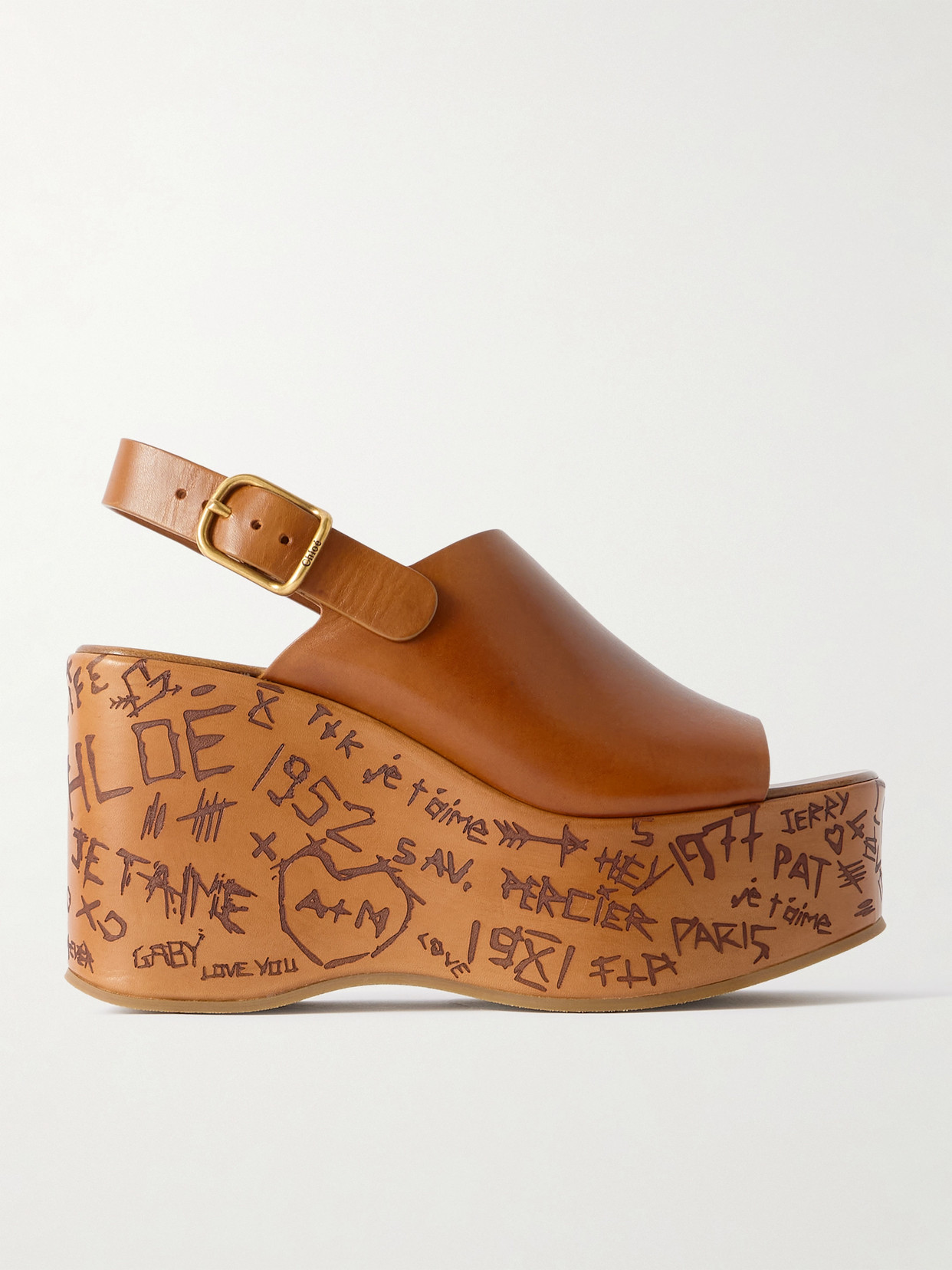 Chloé - Maxime Leather Platform Wedge Sandals - Tan