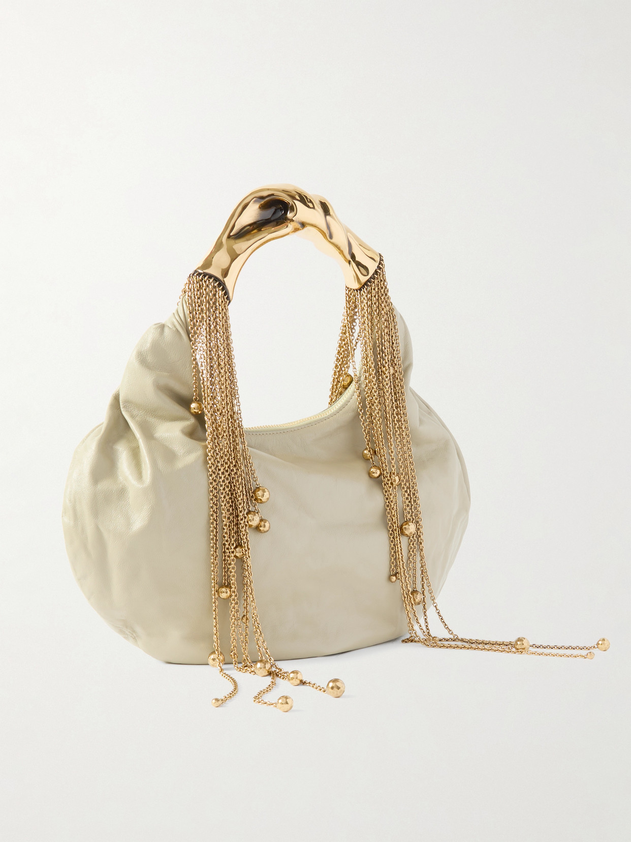 Chloé Twisted Shell Embellished Leather Tote In Neutrals