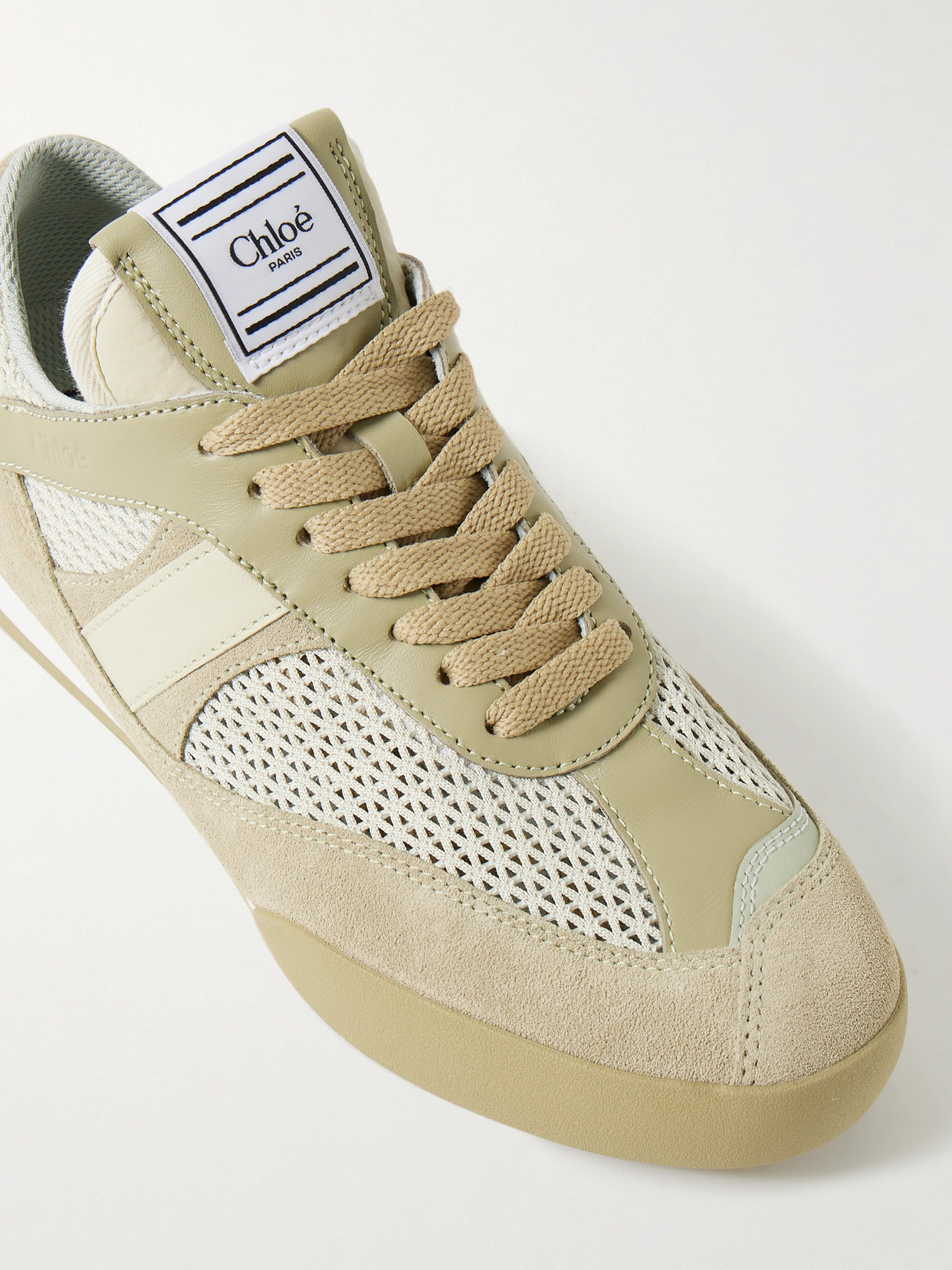 Chloé Kick Mesh And Leather Low-top Sneakers In Gold