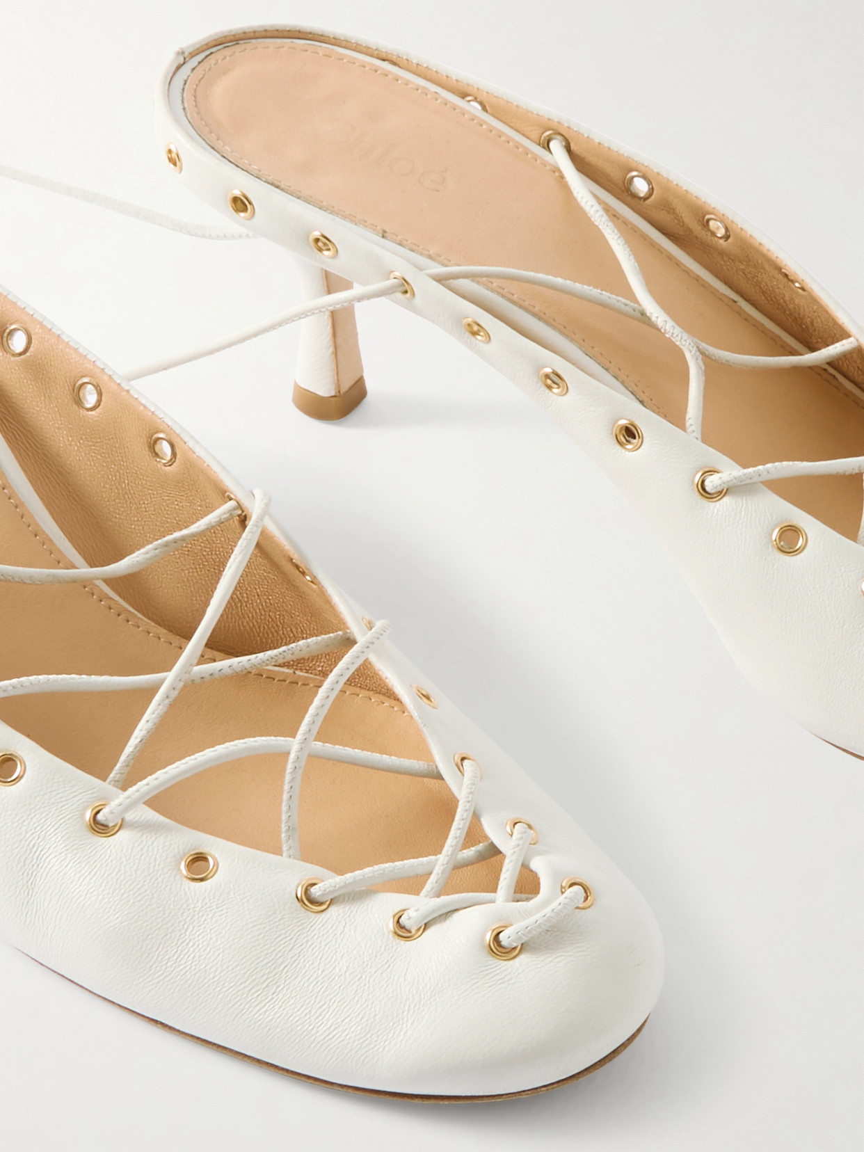 Chloé Chloe Ghilies Tie-up Leather Sandals In White