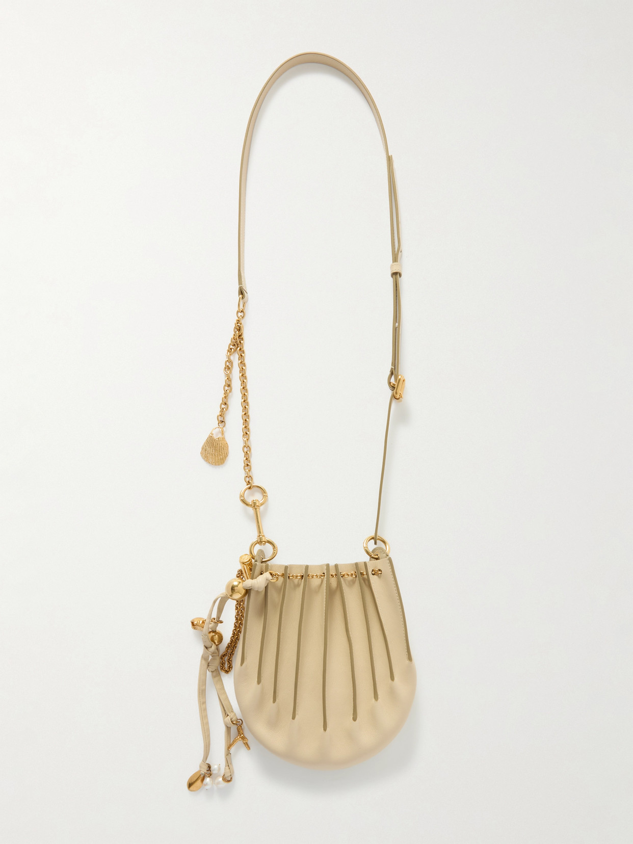 Chloé Sea Treasures Embellished Pleated Leather Shoulder Bag In Ivory