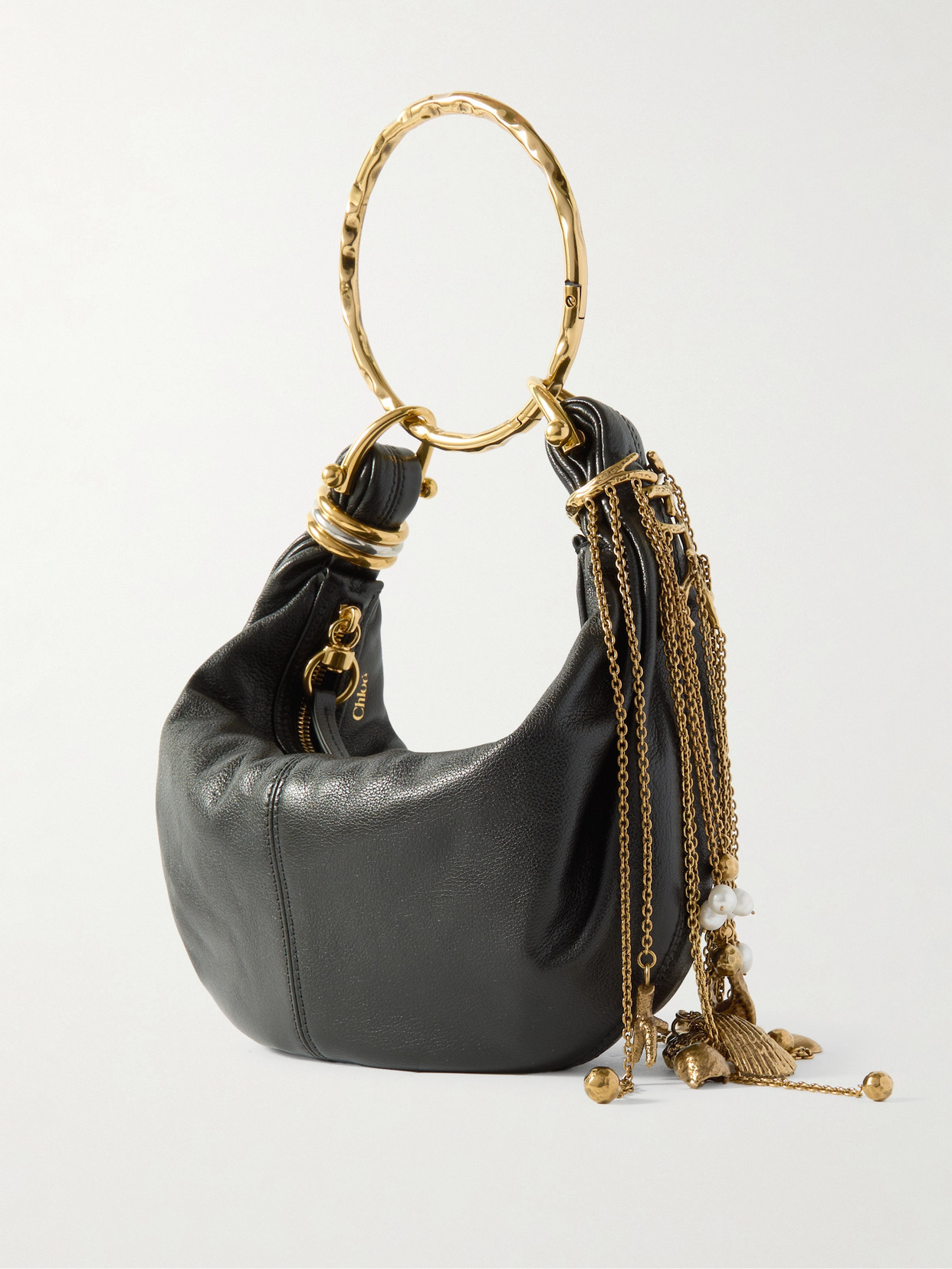 Chloé Chloe Bracelet Loop Chain Leather Top Handle Bag In Black