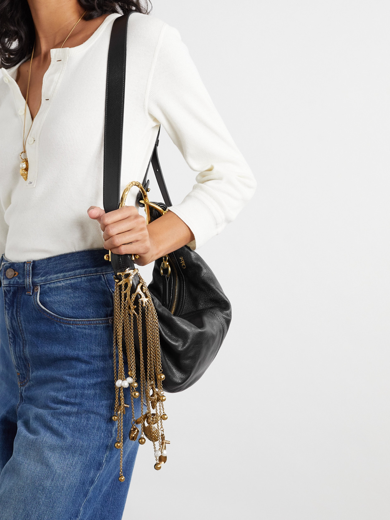 Chloé Chloe Bracelet Loop Chain Leather Top Handle Bag In Black