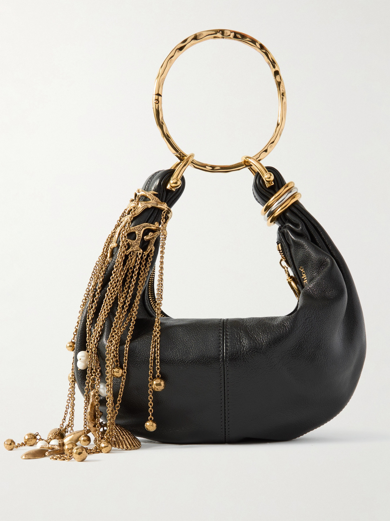 Chloé Chloe Bracelet Loop Chain Leather Top Handle Bag In Black