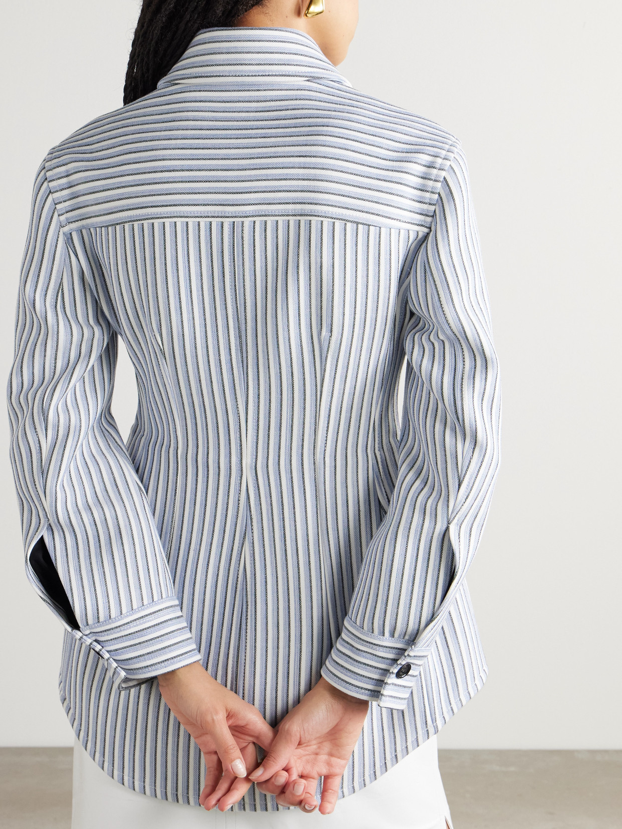 Bottega Veneta Light Structured Cotton Stripe Jacket In Blue