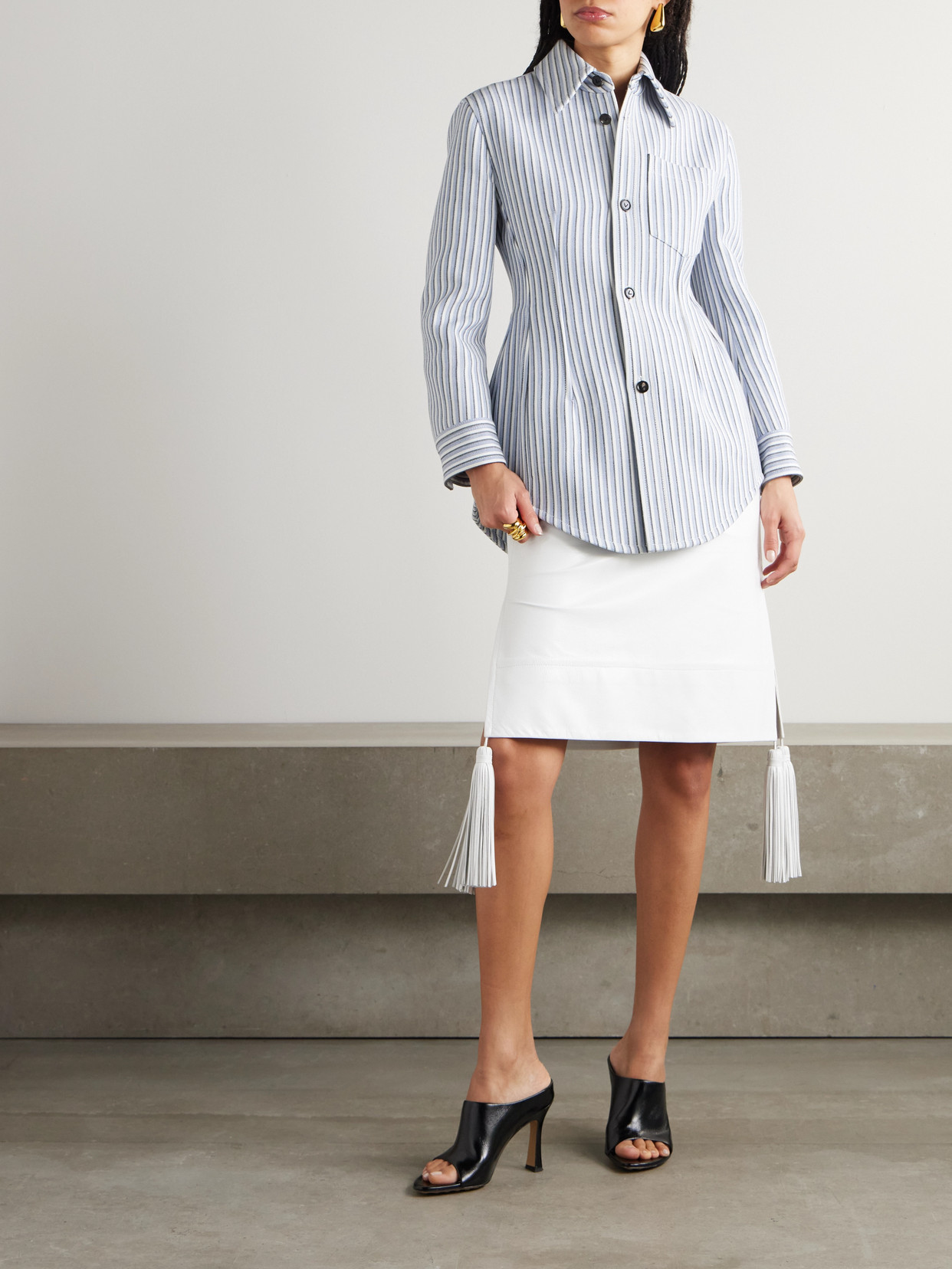 Bottega Veneta Light Structured Cotton Stripe Jacket In Blue