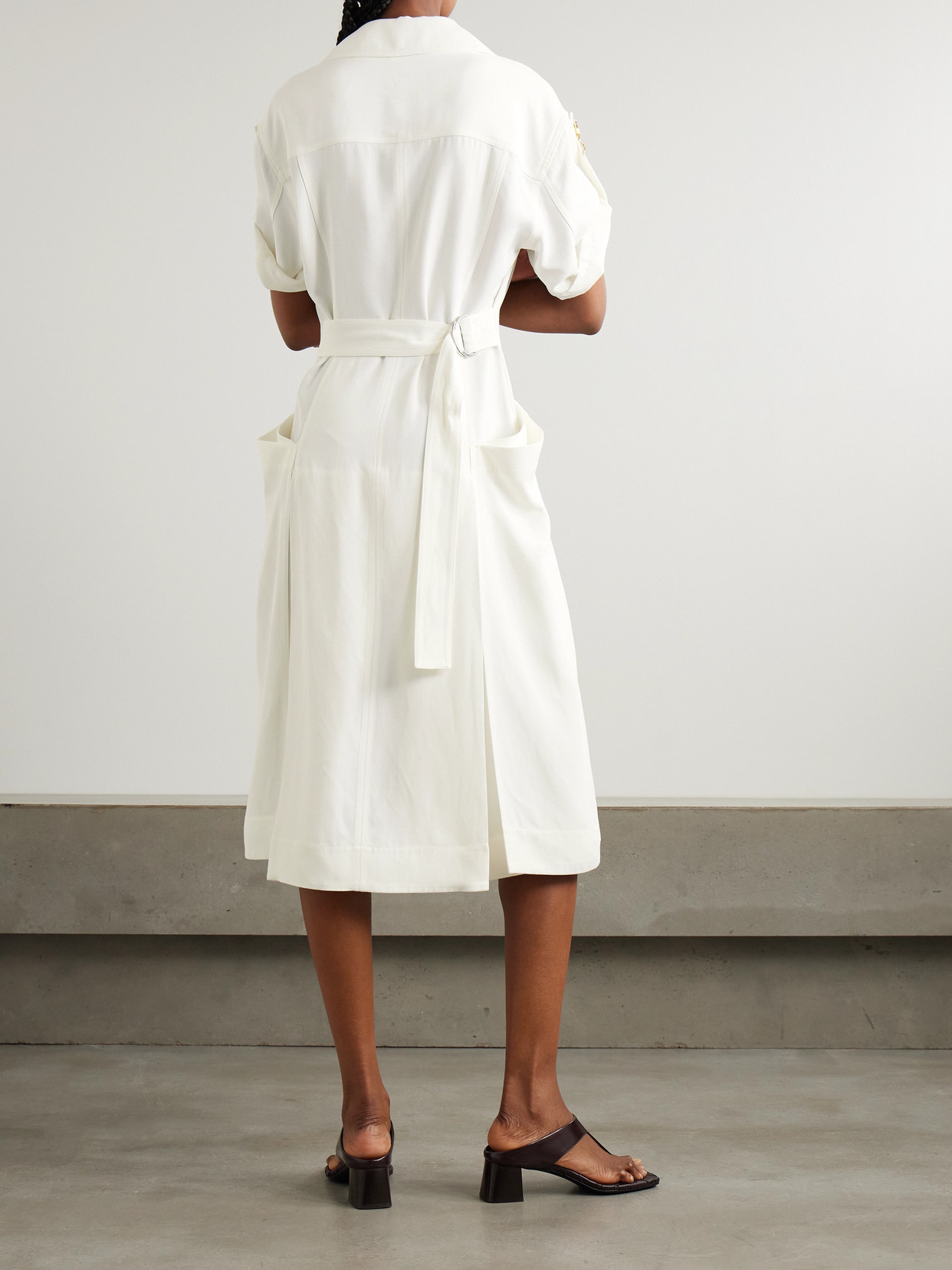 Bottega Veneta Embellished Pleated Woven Midi Dress In White