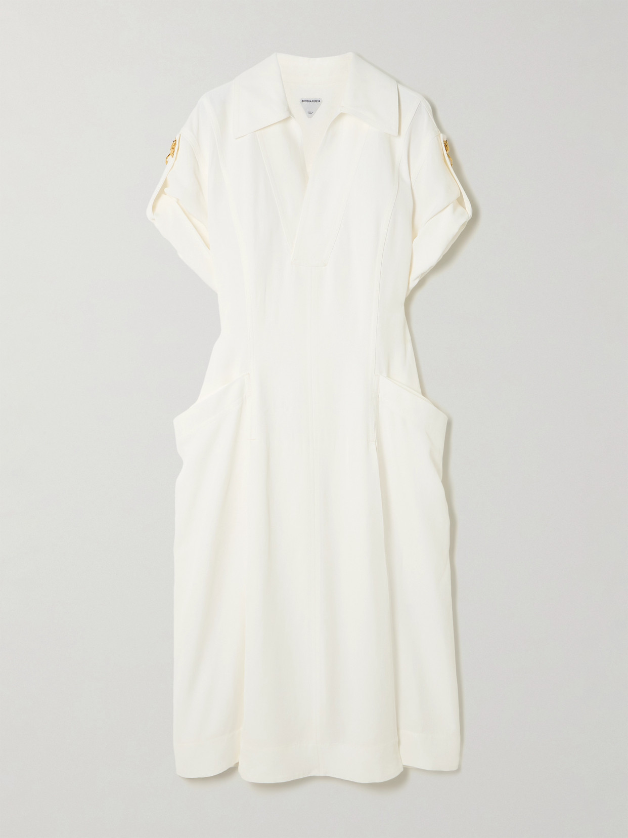 Bottega Veneta Embellished Pleated Woven Midi Dress In White