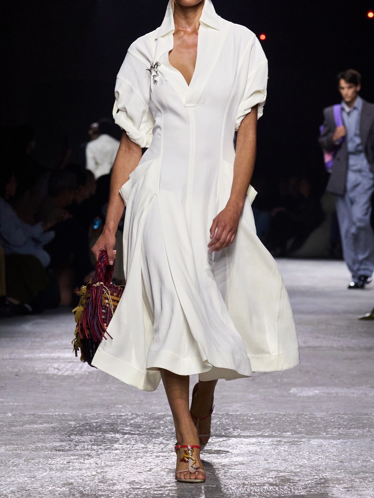 Bottega Veneta Embellished Pleated Woven Midi Dress In White