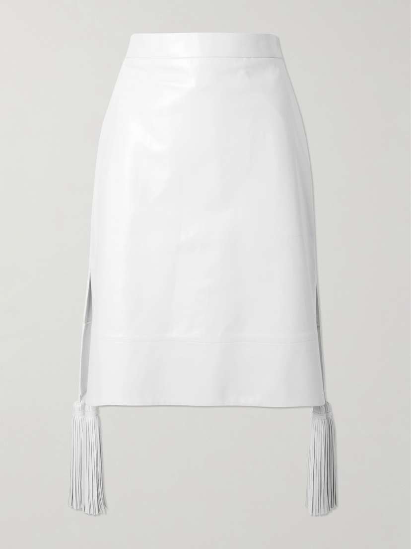 Bottega Veneta Tasseled Glossed-leather Midi Skirt