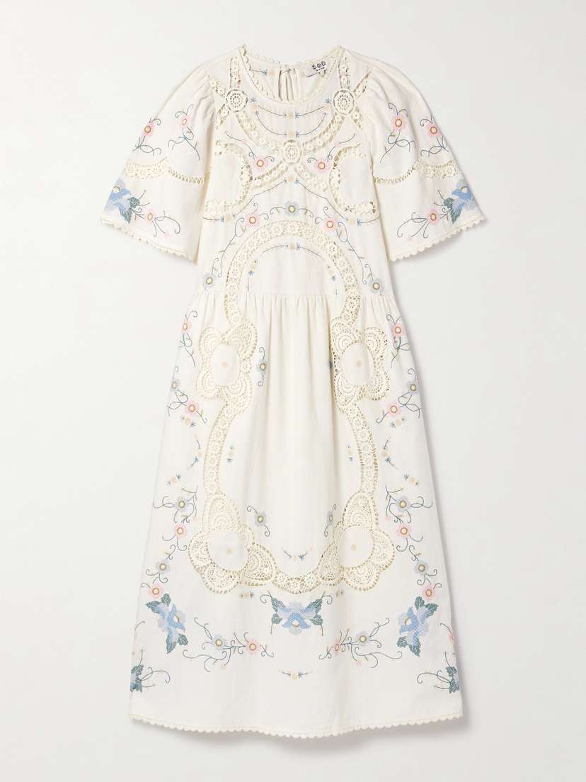 Sea Vesna Broderie Anglaise-trimmed Embroidered Cotton And Linen-blend Midi Dress