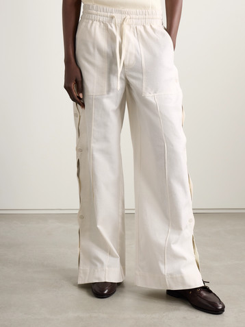 Sea Shai cutout button-detailed cotton and linen-blend wide-leg pants
