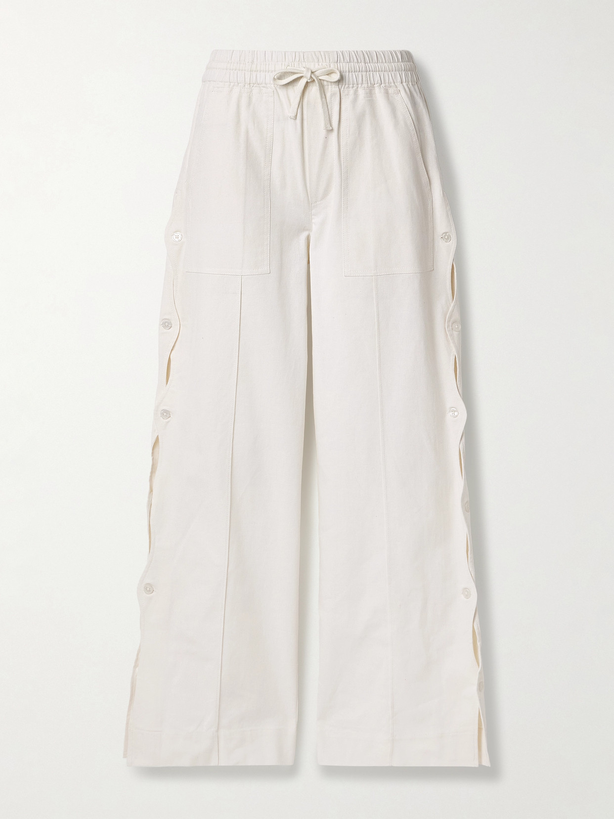 Sea Shai Cutout Button-detailed Cotton And Linen-blend Wide-leg Pants In Ivory