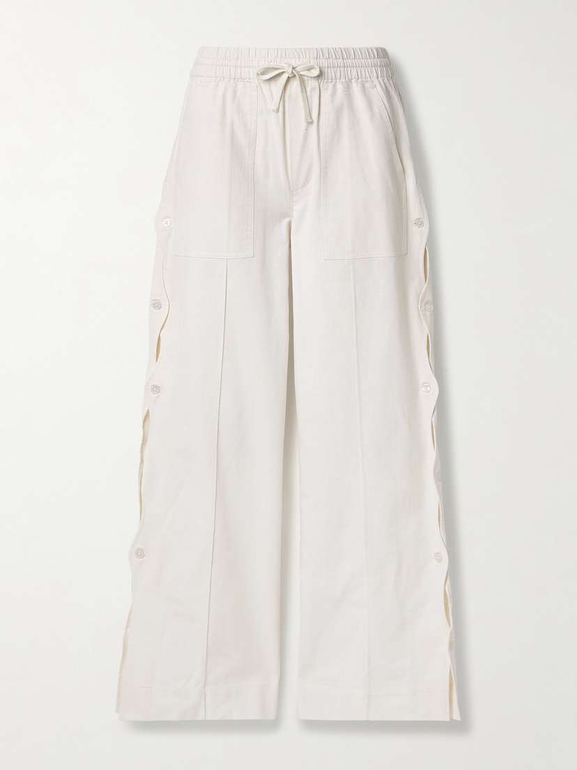 Sea Shai Cutout Button-detailed Cotton And Linen-blend Wide-leg Pants