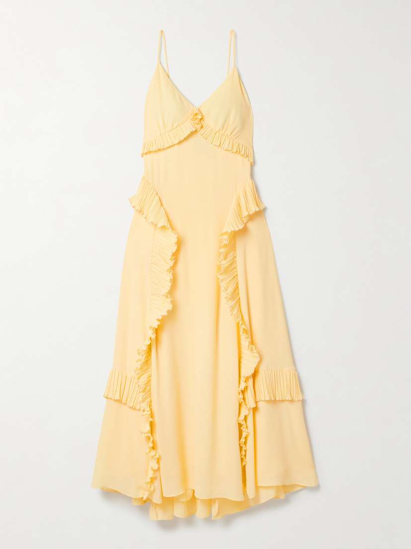 Sea Delilah Ruffled Plissé-trimmed Crepe De Chine Midi Dress