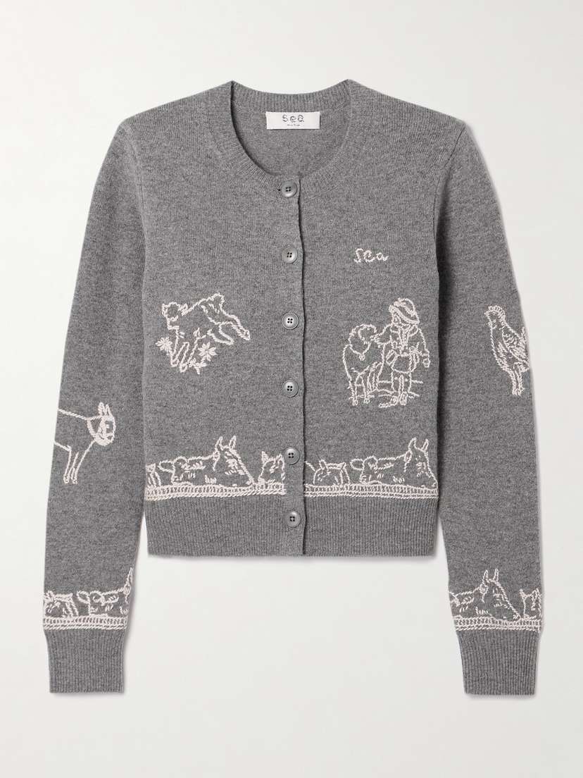 Sea Edin Embroidered Merino Wool Cardigan