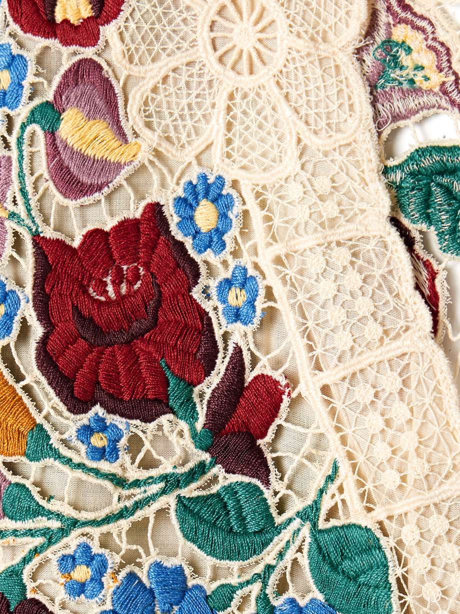 katharine guipure lace-trimmed embroidered linen and cotton-blend midi dress