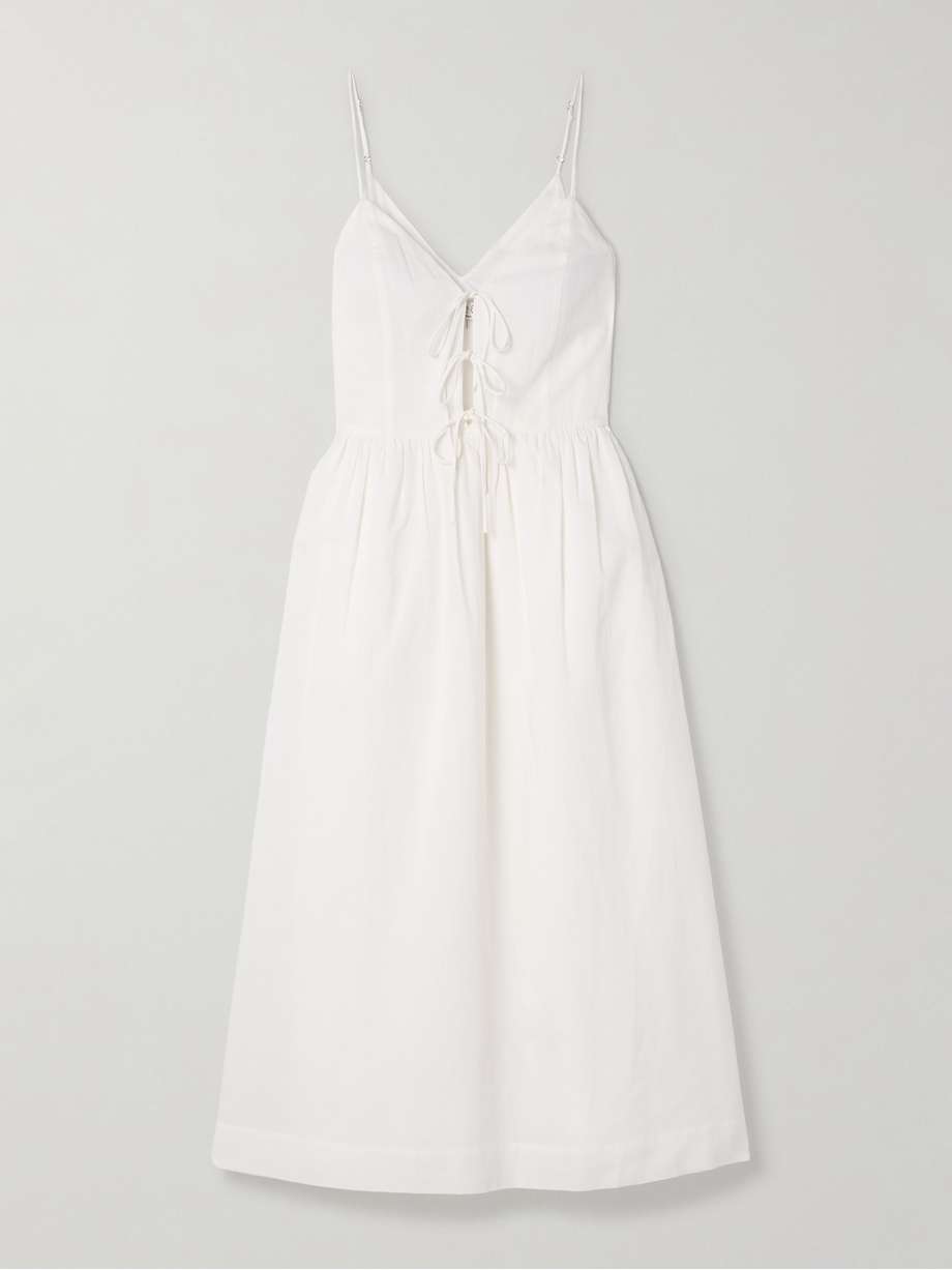zora pleated cotton-blend midi dress