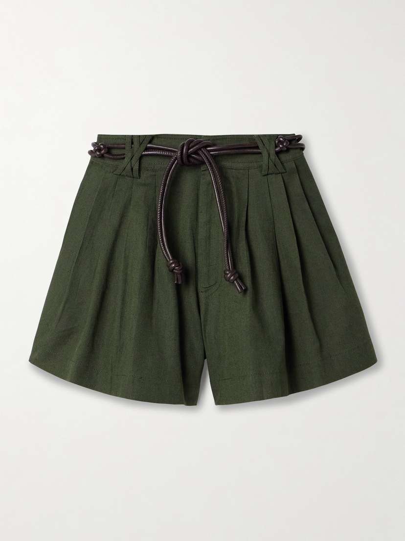 Sea Shai Belted Pleated Cotton And Linen-blend Shorts - US0