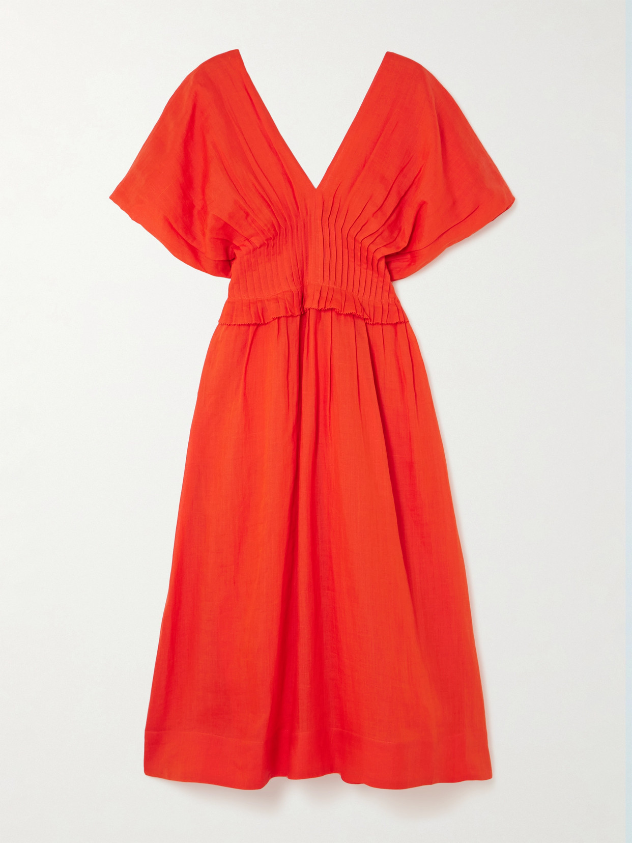 Sea Zora Pleated Ramie Midi Dress In Red
