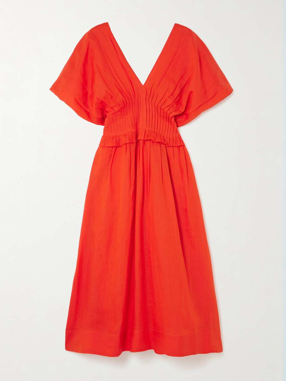 zora pleated ramie midi dress