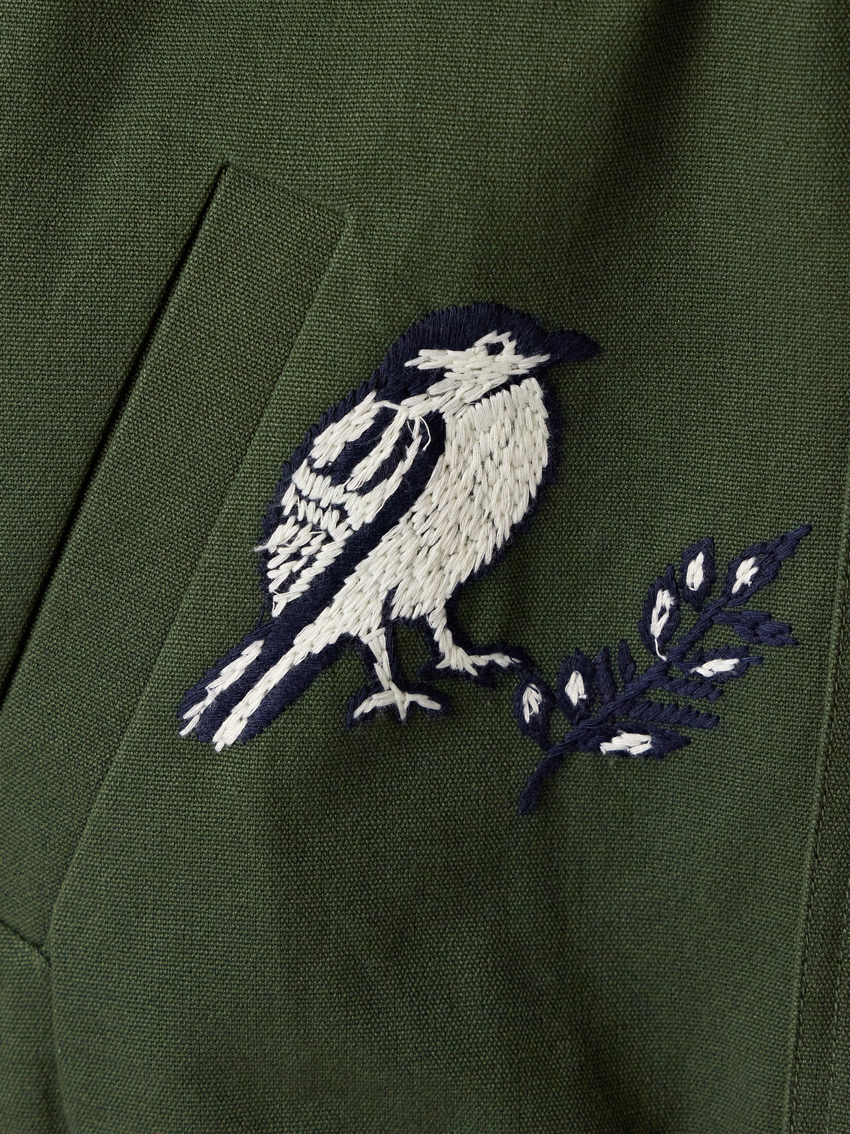 Sea Clyde Corduroy-trimmed Embroidered Cotton Jacket In Green
