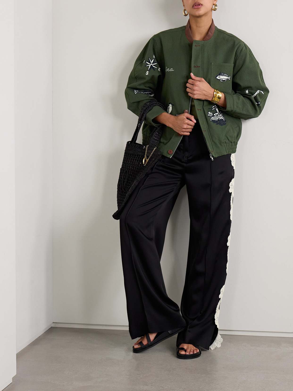 Sea Clyde Corduroy-trimmed Embroidered Cotton Jacket In Green