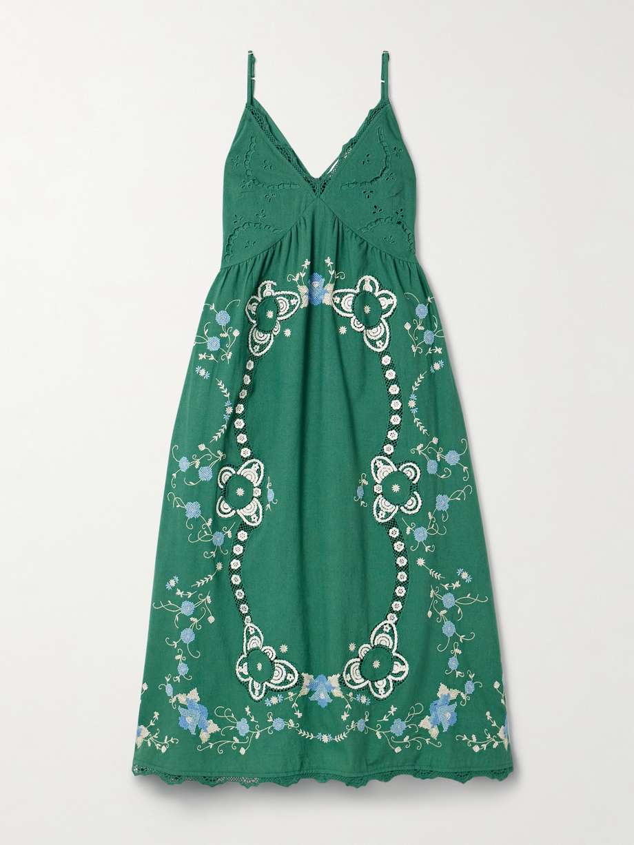 vesna lace-trimmed broderie anglaise cotton and linen-blend midi dress