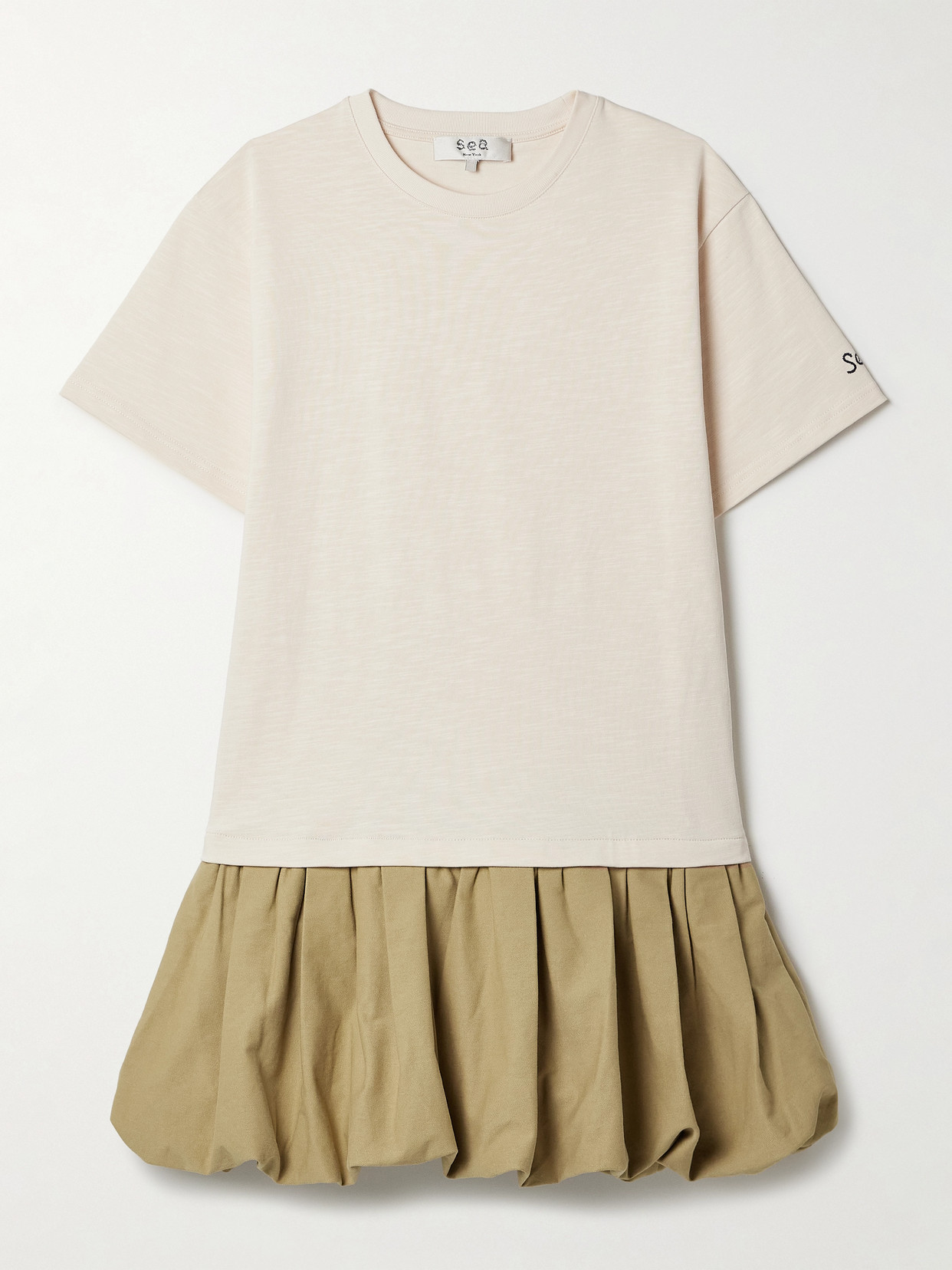 Sea Carolina Cotton-jersey And Gathered Cotton-canvas Mini Dress In Neutrals