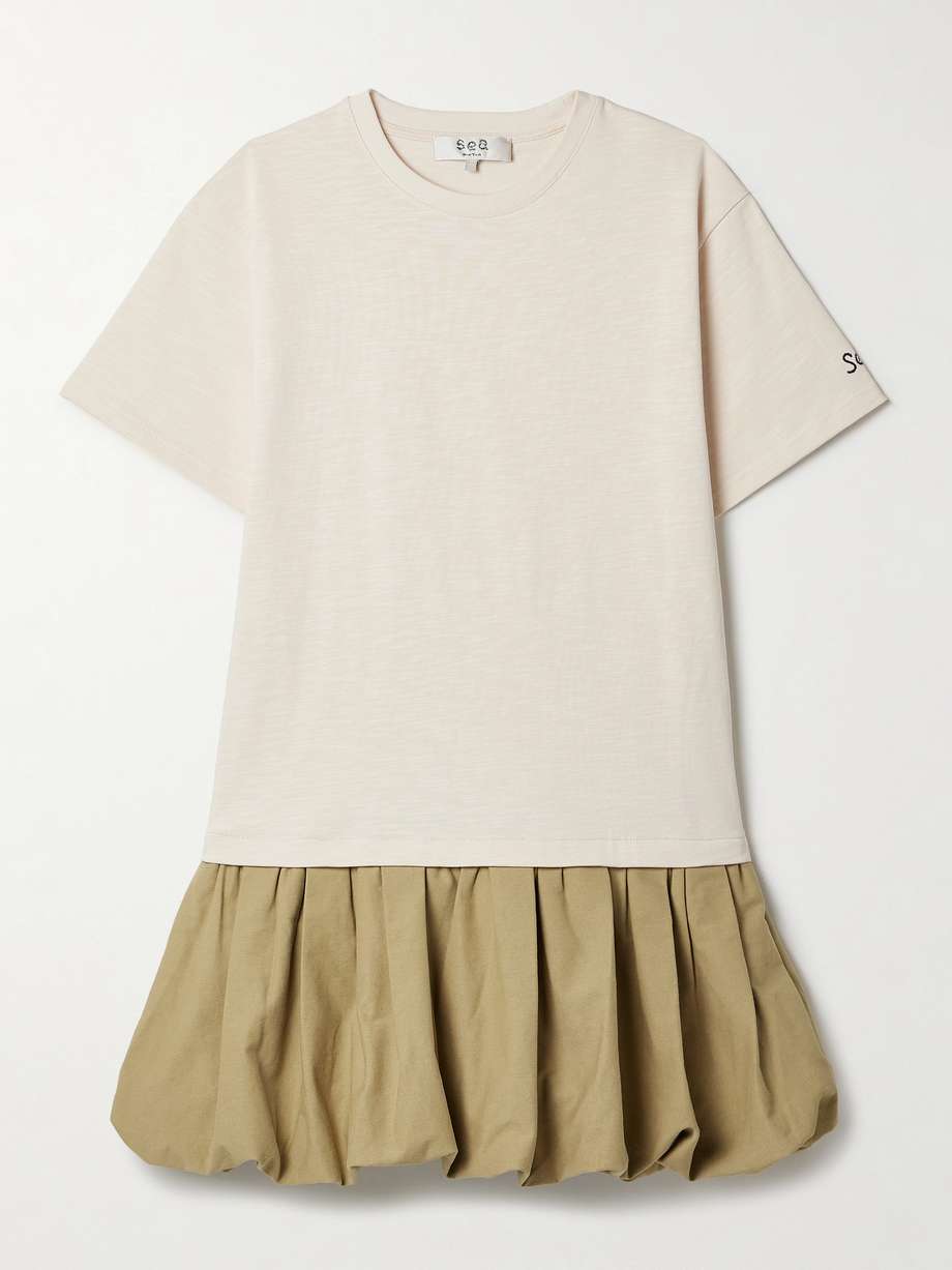 carolina cotton-jersey and gathered cotton-canvas mini dress