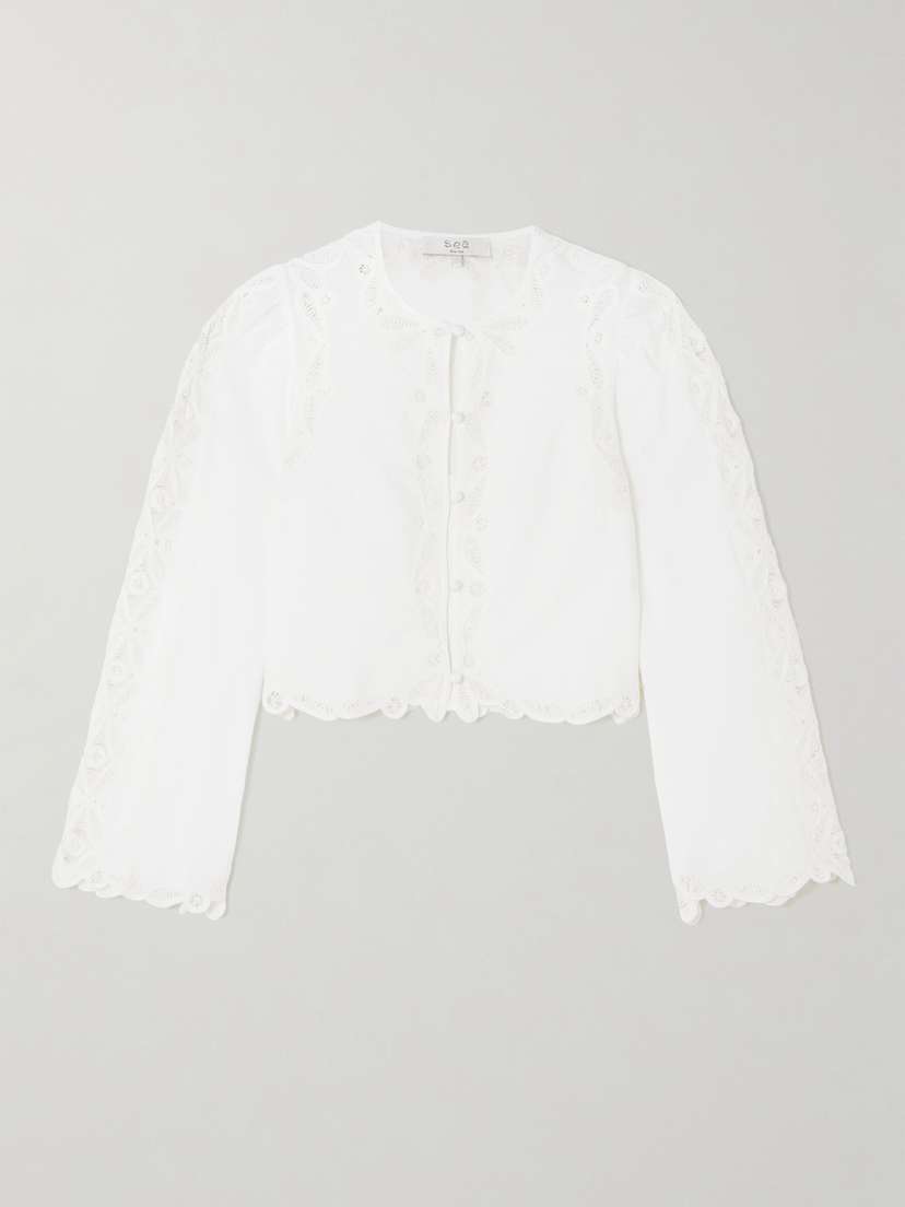 Sea Elke Scalloped Embroidered Cotton-voile Top