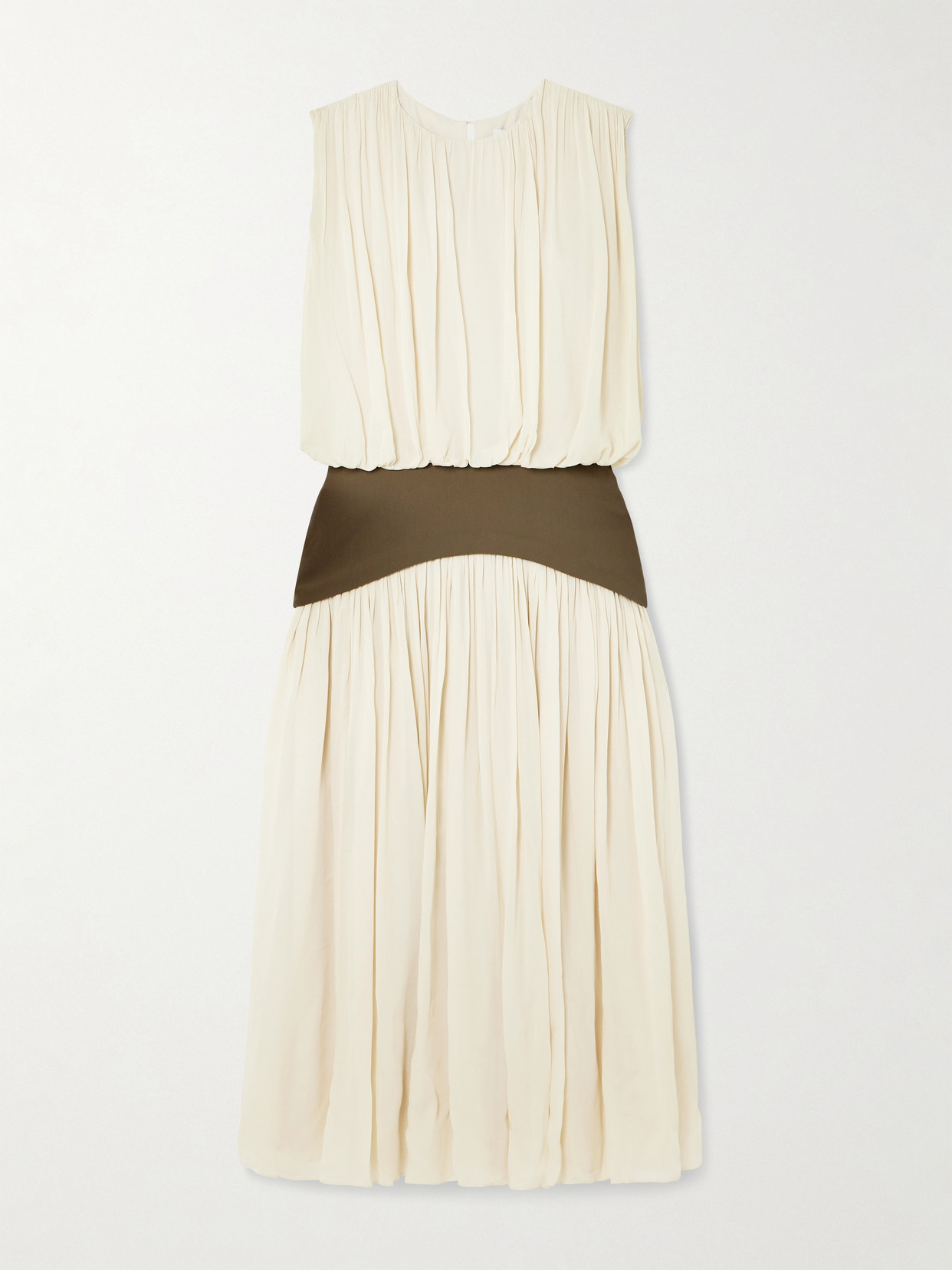 Abadia Bubble Grain De Poudre-trimmed Pleated Chiffon Gown In Cream