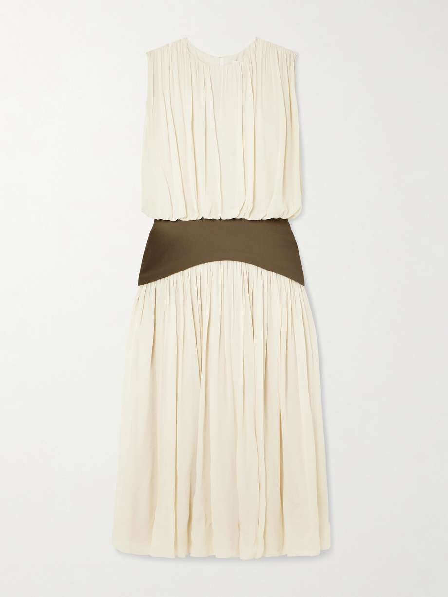 bubble grain de poudre-trimmed pleated chiffon gown